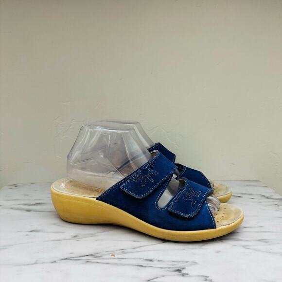 Fly Flot Anatomic Blue Leather Slide Wedge Sandals Women’s Size 8.5 - Picture 4 of 10